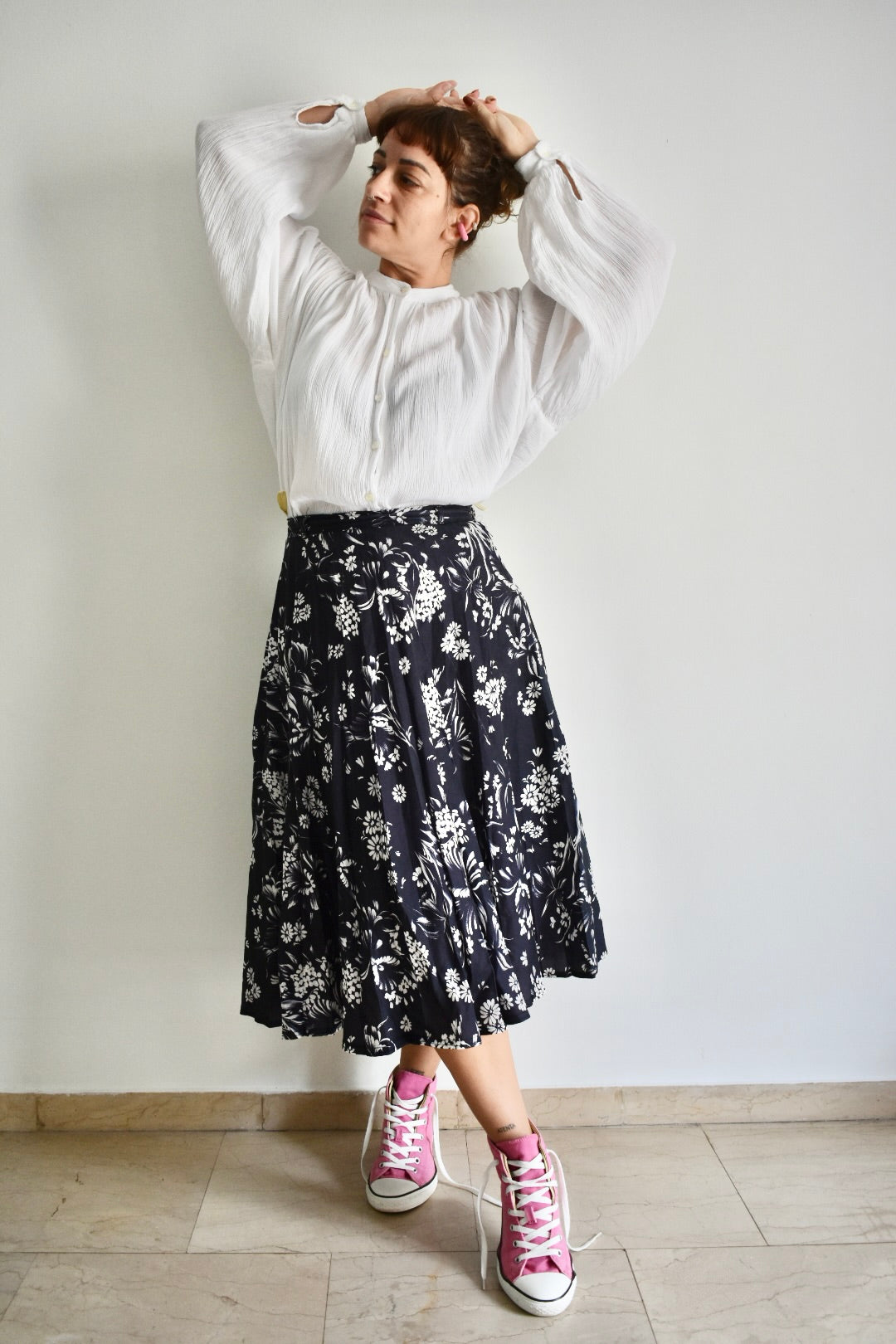 Vintage White Women’s Blouse with Puff Sleeves